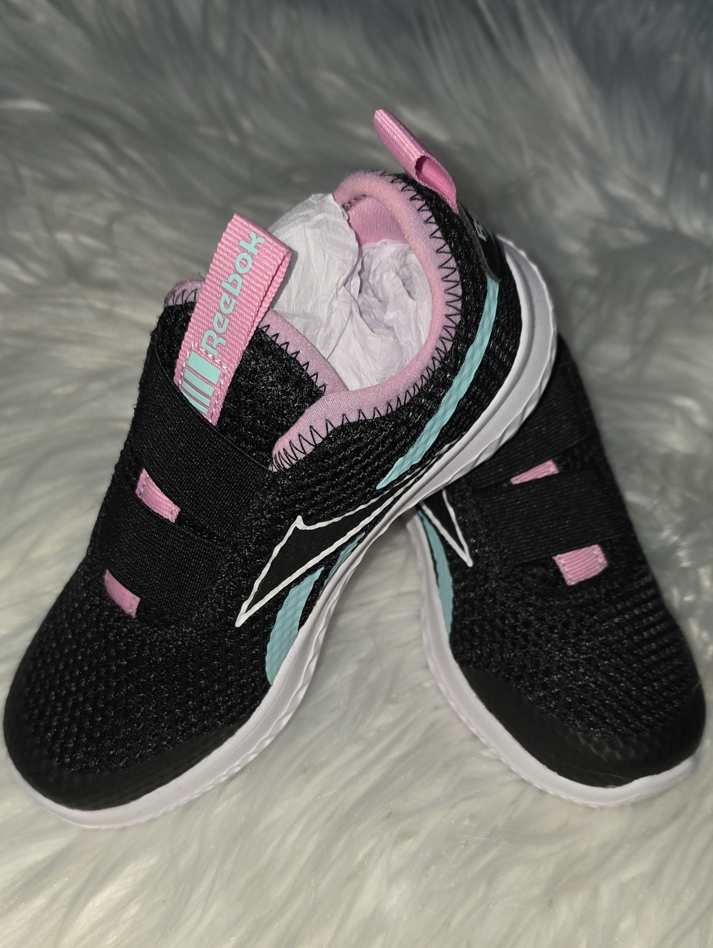 Reebok Kids Black Sneakers with Pink & Light Blue Accents